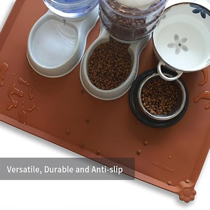 Hoki Found X-Large Silicone Pet Food Mats - Non Slip Pet Dog Cat Bowl Mats - Caramel