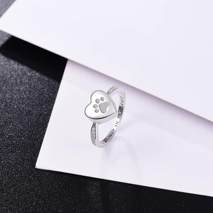 925 Sterling Silver Love Heart Urn Ring for pet Dog Cat's Ashes Keepsake Memorial Tiny Jewelry Forever in My Heart Paw Print Cremation Finger Rings
