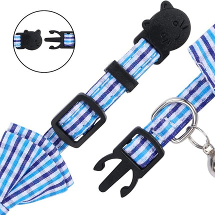 Faleela 2 Pack/Set Cat Collar with Cute Bow Tie and Bell,Breakaway Plaid Shirt Collar for Kitty Adjustable Safety