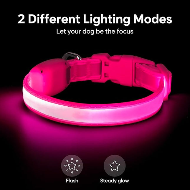 Light up Collar for Small Dog,Vizpet XS Adjustable Size Nylon Collar USB Rechargeable Bright Safety Pet Collar for Cats Small Dogs (Pink, X-Small[ 8.66-11.9 inch/22cm-30cm])