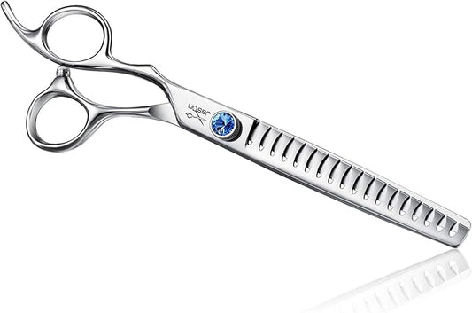 JASON Left Handed 7" 18-Tooth Texturising Dog Grooming Chunkers Scissor, Ergonomic Cats Grooming Shears Pets Trimming Kit with Offset Handle, Sharp, Comfortable Shear