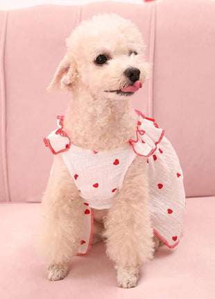 QWINEE Cute Heart Pattern Dog Dress Ruffle Trim Princess Dress Cat Vest Dress Lace Trim Summer Dress Pet Clothes for Small Medium Cats Dogs Kitten Puppy Red XX-Large