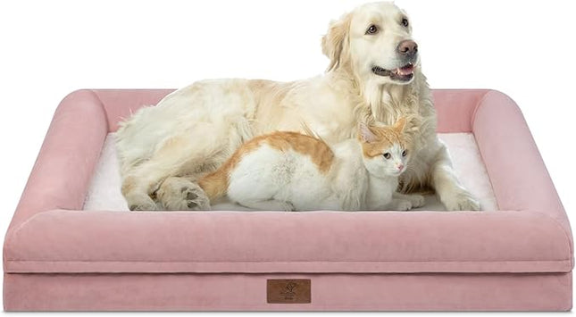 XL Orthopedic Dog Bed for Large Dogs, Washable Dog Bed with 4-Sides Removable Bolster, Waterproof Pet Sofa with Non-Slip Bottom for Extra Large Dogs, Pink