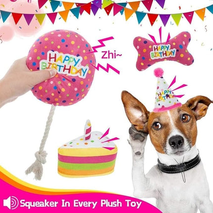 BINGPET Dog Birthday Bandana Set with Cake and Balloon,Dog Birthday Party Supplies for Boys and Girls,Puppy Chew Toys Gift for Large and Extra Large Dogs Pets - Pink