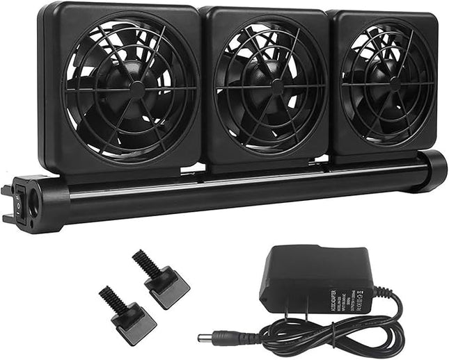 Aquarium Chiller, Fish Tank Cooling Fan System for Salt Fresh Water, 2 Variable Speed, Wide Angle Adjustable (3-Fan)