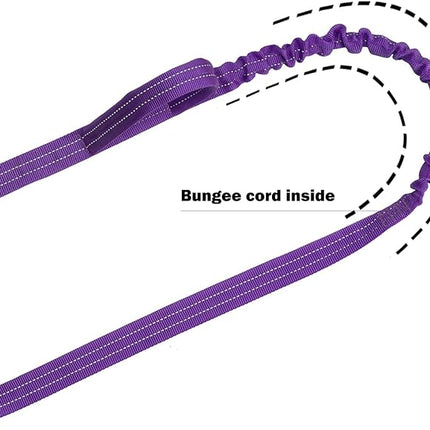 ICEFANG Tactical Dog Leash,K9 Training Walking Bungee Lead with 2 Control Handle,Heavy Duty Quick Release Metal Clasp,for Medium Large Breed (Reflective Purple, 6 FT)