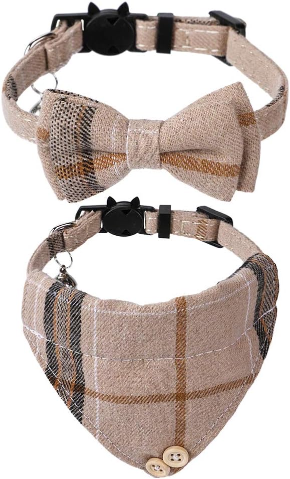 Faleela Breakaway Cat Collar with Bells - 2 Pack Cat Collar with Bells, Cat Collars with Bandana, Accessories for Pet Collars, Adjustable for Cats and Small Dogs