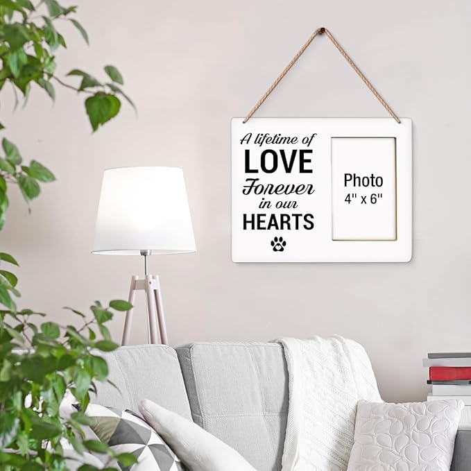 Dog Memorial Gifts for Loss of Dog Picture Frame, Pet Memorial Gifts for Dogs, Sympathy Gift for Cat Pet Lovers, A Lifetime of Love Forever in Our Hearts Wood Photo Frames, 4 x 6 Inch Photo