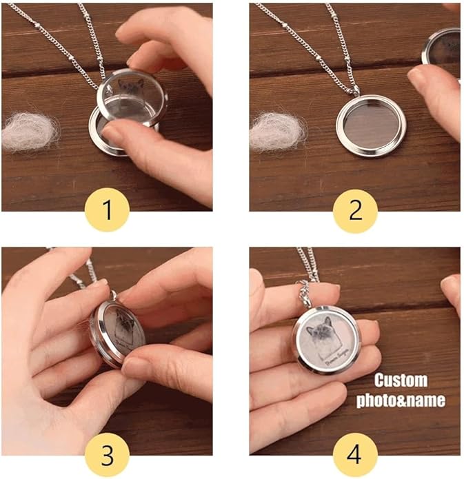 AILIN Custom Pet Fur Memorial Necklace Stainless Steel Personalized Photo Name Dog Cat Memorial Necklace Pet Hair Remembrance Jewelry Gifts For Women Mom