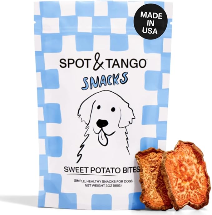 Spot & Tango Sweet Potato Bites Dog Treats - Single Ingredient, 100% Sweet Potato - Air-Dried Snacks - Grain & Gluten-Free - USA-Made - for Small, Medium, and Large Dogs