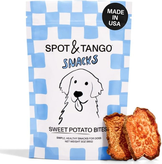 Spot & Tango Sweet Potato Bites Dog Treats - Single Ingredient, 100% Sweet Potato - Air-Dried Snacks - Grain & Gluten-Free - USA-Made - for Small, Medium, and Large Dogs