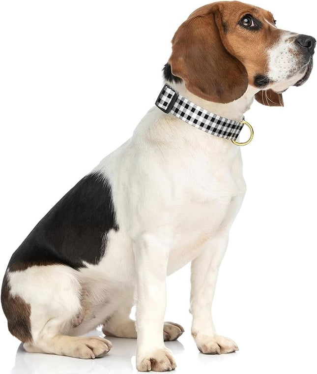 Rnivvi Dog Collar for Medium Dogs, Cute Heavy Duty Adjustable Puppy Collar with Quick Release Buckle for Boy Girl & Female, Pet Accessories for Walking Running, M Length 1" Width, Black White Tartan