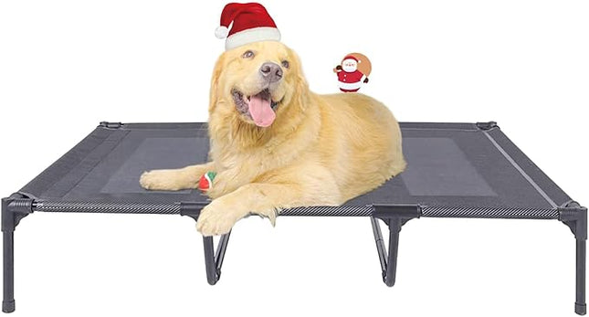 Suddus Elevated Dog Bed for Large Dogs 140lb, Breathable Cooling Raised Dog Cot with Dual Support Bars & Metal Frame, No-Slip Feet, Waterproof Pet Bed for Indoor/Outdoor, X-Large, 48 * 36 * 9in, Grey