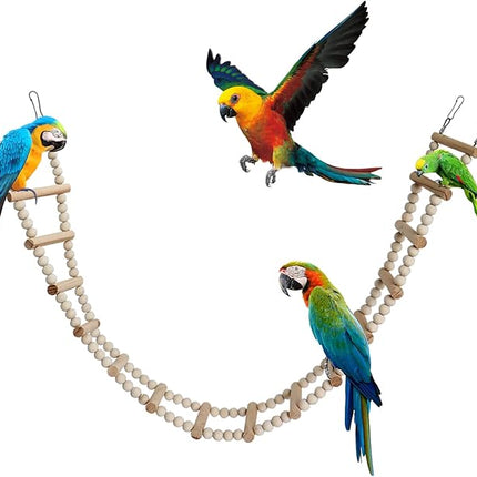 Bird Ladder Bridge, Wooden Pet Hamster Climbing & Swing Toys, Cage Accessories for Birds Rats Parrots Hamster Squirrel Sugar Gliders Parakeets Cockatiels - 16 Steps - 36.6 x 3.14 Inch