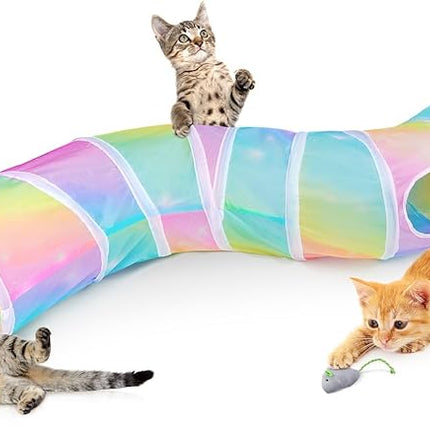 Glittme Cat Tunnel, Cat Tunnels for Indoor Cats, S-Shape Cats Cave with Cat Toys, Foldable Cat Tubes and Tunnels for Cats, Rabbit, Puppy, Guinea Pig