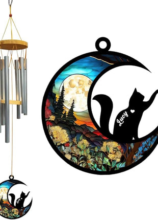 Cat Wind Chimes Suncatcher, Personalized Cat Wind Chimes Suncatcher, Cat Loss Wind Chimes Suncatcher, Gifts for Cat Lovers, Cat Memorial Ornament Loss of Pet Sympathy Gift, Sympathy Pet Wind Chimes