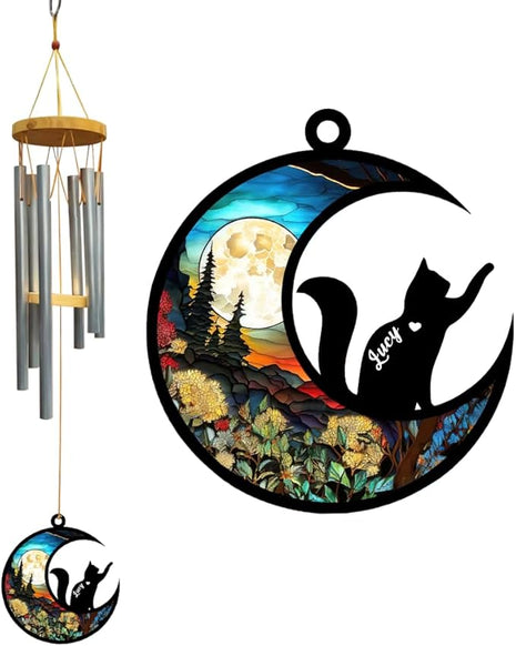 Cat Wind Chimes Suncatcher, Personalized Cat Wind Chimes Suncatcher, Cat Loss Wind Chimes Suncatcher, Gifts for Cat Lovers, Cat Memorial Ornament Loss of Pet Sympathy Gift, Sympathy Pet Wind Chimes