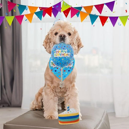 BINGPET Dog Birthday Bandana Set with Cake and Balloon,Dog Birthday Party Supplies for Boys and Girls,Puppy Chew Toys Gift for Large and Extra Large Dogs Pets - Blue