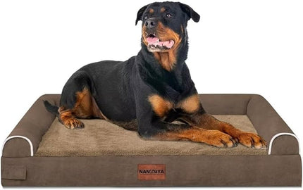 Large Dog Bed Orthopedic Washable: Beds Bolster XL Bed Large Big Dogs Memory Foam Couch Sofa Waterproof with Removable Cover - Brown