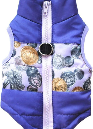 Winter Warm Dog Jacket - Waterproof, Windproof Vest for Small & Medium Dogs (XXS - Gold Coin)
