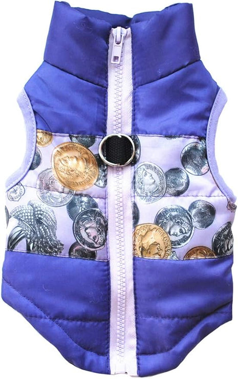 Winter Warm Dog Jacket - Waterproof, Windproof Vest for Small & Medium Dogs (XXS - Gold Coin)