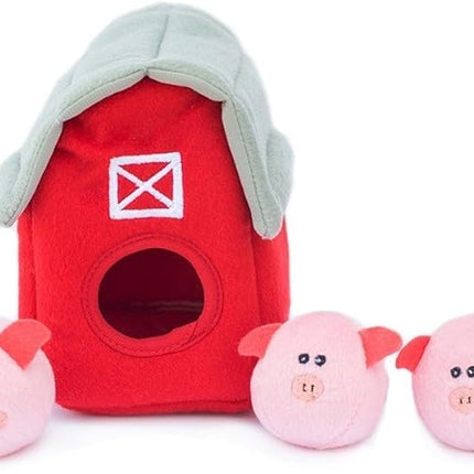 ZippyPaws Burrow- Interactive Dog & Puppy Toys for Boredom, Stimulating Pet Products to Keep Them Busy, Hide & Seek Plush Dog Puzzles, Squeaky Toy for Enrichment, for Small & Medium Dogs- Pig Barn