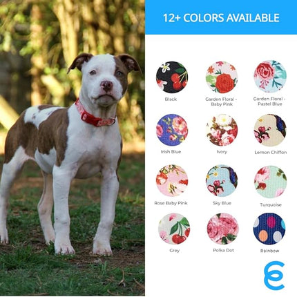 Blueberry Pet 7 Patterns Cherry Garden Grey Adjustable Dog Collar with Dainty Flowers, Medium, Neck 14.5"-20"