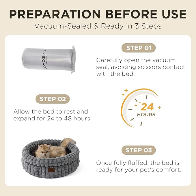 Joydeco Grey Cat Bed Kitten Bed, Washable Round Cat Beds for Indoor Cats, Ultra Soft Plush Pet Bed for Puppy and Kitten with Anti-Slip, Medium