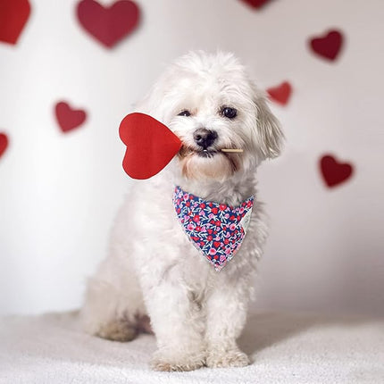 E-Clover Cute Girl Dog Bandanas & Matching Scrunchie Set Heart Dog Bandana Scarf with Bow Hair Ties for Small Puppy Dogs Pet Owner Mom Gifts Pink Floral