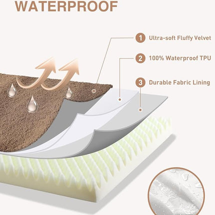 KSIIA Orthopedic Dog Bed Crate Waterproof Pet Mats for Medium Dogs Deluxe Plush Washable Pet Bed with Egg Crate Foam & Removable Cover, 29 x 18 Inch, Brown