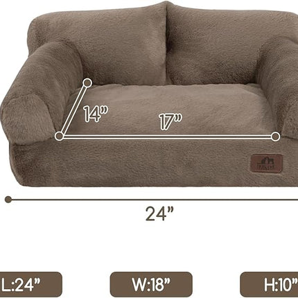Hollypet Fluffy Plush Pet Sofa Soft Calming Pet Sofa Beds for Medium Small Cats and Dogs, Dark Brown