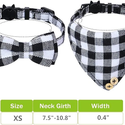 Faleela Cat Collar Bandana Bells Set - 2 Pack Set Cat Collar Breakaway with Cute Bow Tie and Bell, Adjustable from 7.8-10.5 Inch, Soft and Comfortable for Kitty and Some Puppies