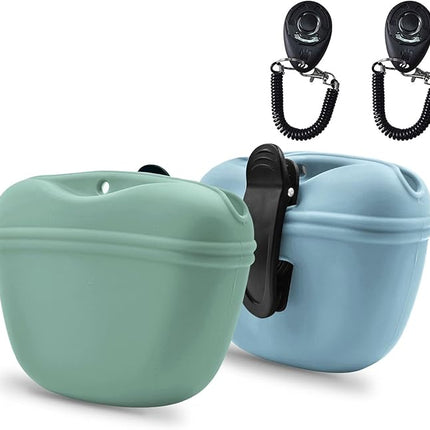AUDWUD Silicone Dog Treat Pouch,with Dog Training Clicker,Clip on Portable Training Container,Convenient Magnetic Buckle Closing and Upgraded Waist Clip for Enhanced Stability