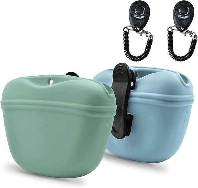 AUDWUD Silicone Dog Treat Pouch,with Dog Training Clicker,Clip on Portable Training Container,Convenient Magnetic Buckle Closing and Upgraded Waist Clip for Enhanced Stability