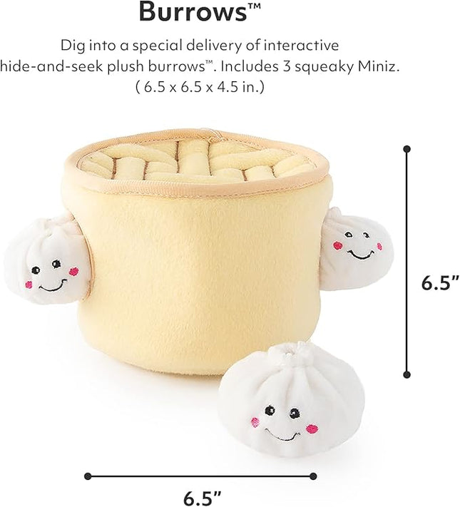 ZippyPaws Burrow- Interactive Dog & Puppy Toys for Boredom, Stimulating Pet Products to Keep Them Busy, Hide & Seek Plush Dog Puzzles, Enrichment Squeaky Toy, for Small & Medium Dogs- Soup Dumplings