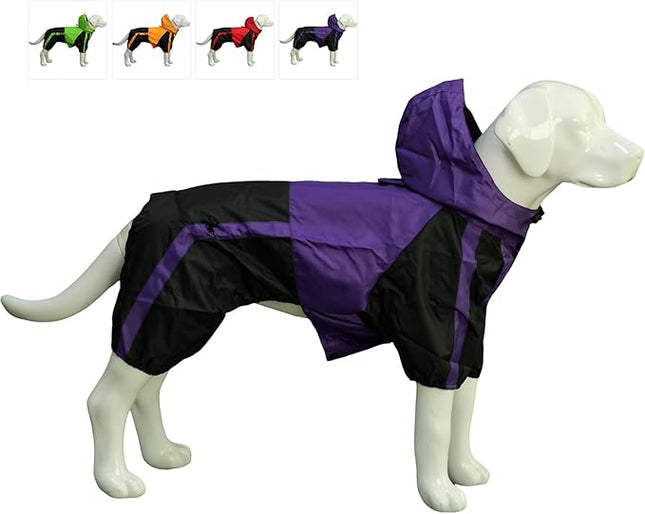 Lovelonglong Dog Hooded Raincoat, Small Dog Rain Jacket Poncho Waterproof Clothes with Hood Breathable 4 Feet Four Legs Rain Coats for Small Medium Large Pet Dogs Purple M
