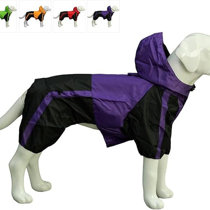 Lovelonglong American Bully Pitbull Dog Hooded Raincoat, Bulldog Rain Jacket Poncho Waterproof Clothes with Hood Breathable 4 Feet Four Legs Rain Coats for Pugs English French Bulldog Purple B-S