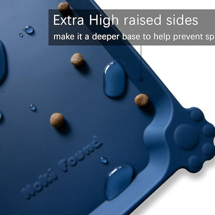 Hoki Found X-Large Silicone Pet Food Mats - Non Slip Dog Cat Bowl Placemats - Waterproof Dog Cat Food Mats - Suitable for Carpet - Indigo Ink