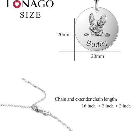 LONAGO 925 Sterling Silver Custom Dog Cat Portrait Photo Necklace Personalized Pet Engraved Picture Pendant Memorial Gift Name Jewelry for Women Mom