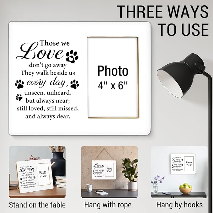 Pet Memorial Gift for Dogs Picture Frame, Sympathy Gifts for Loss of Loved Pet, Dog Bereavement Gifts, Cat Remembrance Gift Wood Photo Frames, 4 x 6 Inch Photo