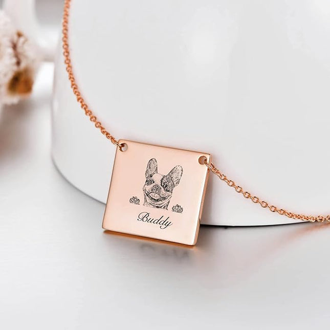 LONAGO 925 Sterling Silver Custom Dog Cat Portrait Photo Necklace Personalized Pet Engraved Picture Pendant Memorial Gift Name Jewelry for Women Mom