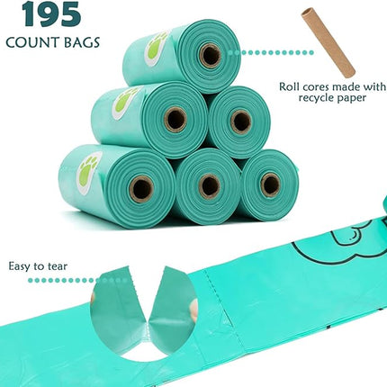 Dog Poop Pickup Bags Holder Dispenser with Standard-Sized Leak-Proof Scented Doggy Waste Bags and Carabiner with Safety Lock&Fastener Never Loose on Leash Lead Again (1 Holder 195 Bags, Grey)