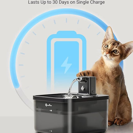 DownyPaws Cat Water Fountain Stainless Steel Cordless, 84oz/2.5L Fursink Wireless Pet Water Fountains for Cats Indoor, Battery Operated Cat Drinking Fountain, BPA-Free, Black with 6 Filters