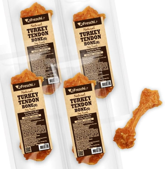 A Freschi srl Turkey Tendons for Dogs, Long-Lasting, Hypoallergenic Rawhide Alternative, Human Grade, Healthy Puppy Chews, Natural Dog Treats for Small Dogs, Bone (S), 4 Count Pack