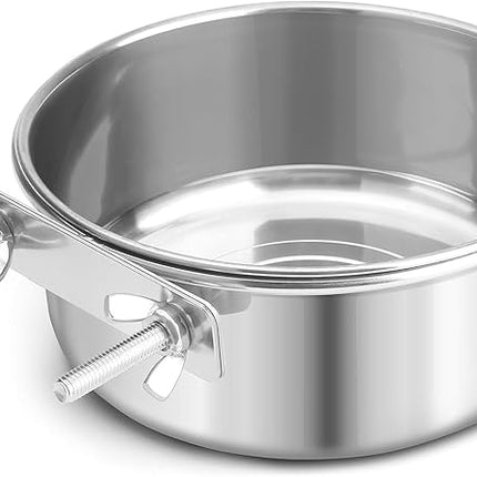 Bird Cage Feeder, Bird Feeder for Cage, 30oz Stainless Steel Food Water Bowl with Clamp, Clip-On Cage Coop Cup for Parrot Hamster Rabbit Rat Small Animals