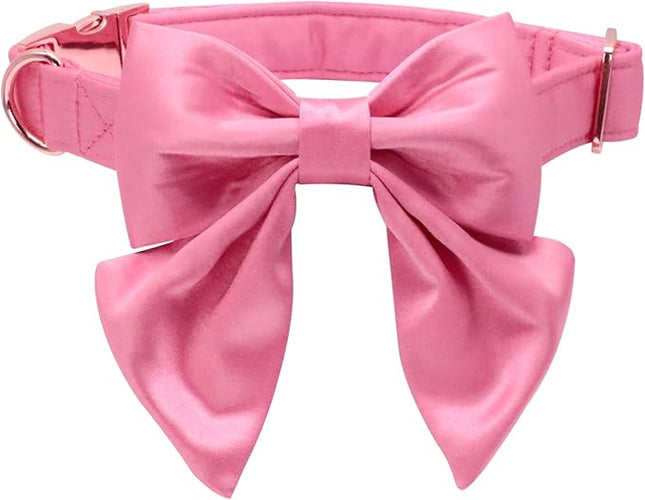 Lionet Paws Bowtie Dog Collar - Comfortable Silk Dog Collar with Detachable Bow Tie for Small Dogs, Neck 10-16 Inches
