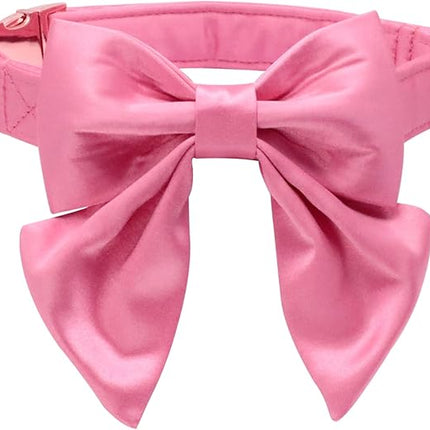 Lionet Paws Bowtie Dog Collar - Comfortable Silk Dog Collar with Detachable Bow Tie for Medium Dogs, Neck 13.5-22 Inches