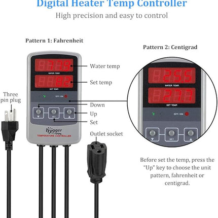 hygger Pinpoint Saltwater Aquarium Heater with Digital Thermostat IC Temp Controller, Titanium Tube Submersible Fish Tank Heater for Coral Reef 500 Watt