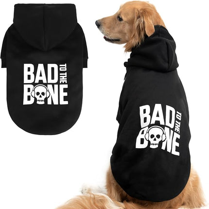 BINGPET Warm Dog Sweater with Hood and Leash Hole, Soft Fleece Coat for Cold Weather, Bad to The Bone Design, Sizes XS-XXL