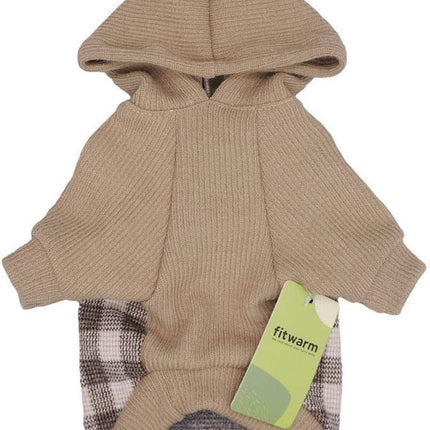 Fitwarm Tartan Plaid Dog Hoodie, Knitted Dog Clothes for Small Dogs Boy, Pet Sweatshirt, Knitted Sweater, Beige, XXL